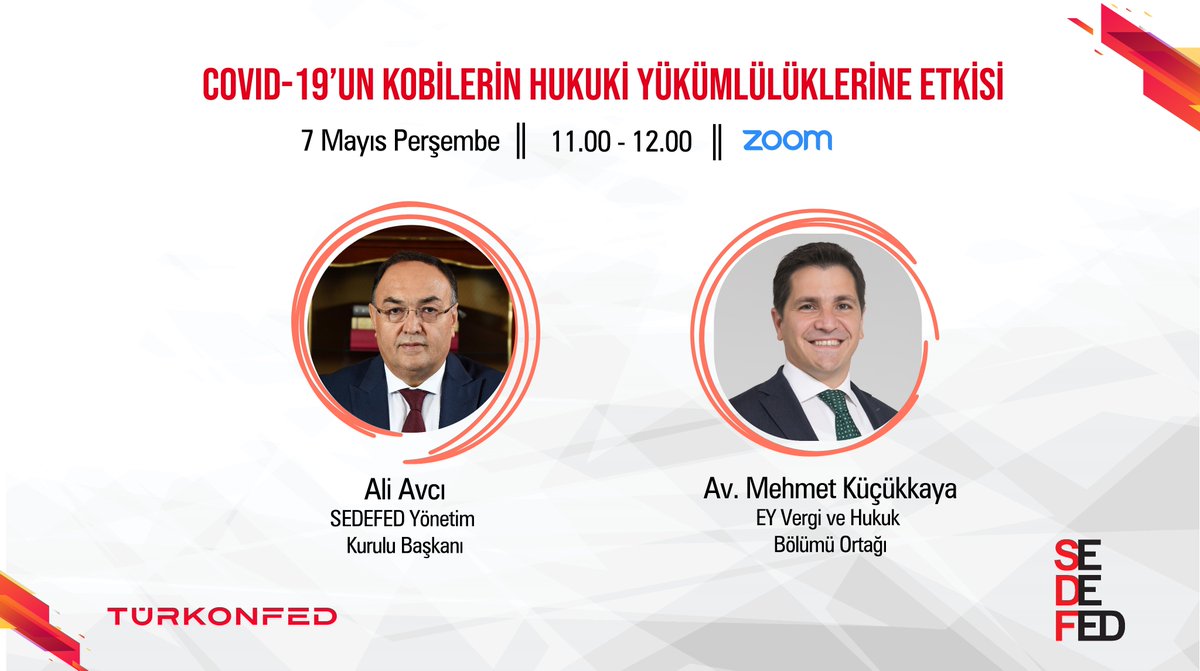 SEDEFED's tweet photo. 📢#SEDEFED Webinar Serisi'nde yarın 
@SEDEFED Başk. @aliavci_cey 
@EY_Turkiye Vergi ve Hukuk Böl. Ort. Av. @MehmetKucukkaya ile 
🔎"COVID-19'un KOBİ'lerin Hukuki Yükümlülüklerine Etkisi"ni konuşuyoruz.
📆7 Mayıs Perşembe
⏰11:00-12:00
👉Katılım için: https://t.co/40LnYI8C22 https://t.co/iZArmx6Rkf