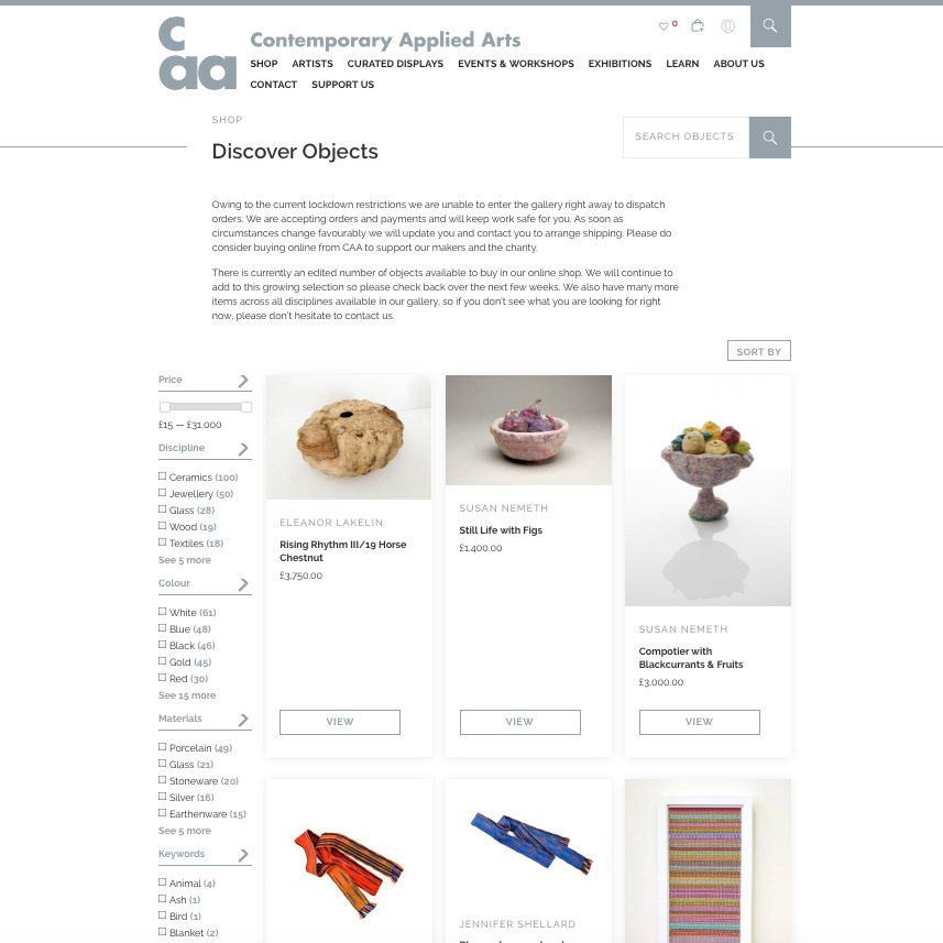 Although the gallery is currently closed, we do have a fully functioning online shop. Please do consider buying online from CAA – this will support our makers and the charity.

soo.nr/FLw9