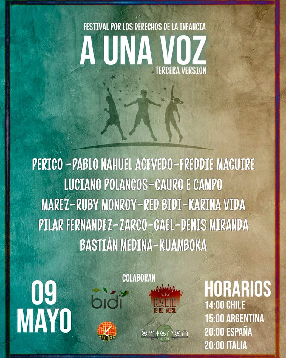PilarFernandzz's tweet photo. Hola!!! Éste sábado 9 de Mayo a las 18hs #Chile tendrá lugar mi presentación en éste hermoso festival "A una voz", a través de Facebook live @Radio19deAbril #Porlosderechosdelainfancia #Losespramos #NosvemosAhi https://t.co/WGdaCGqLOK