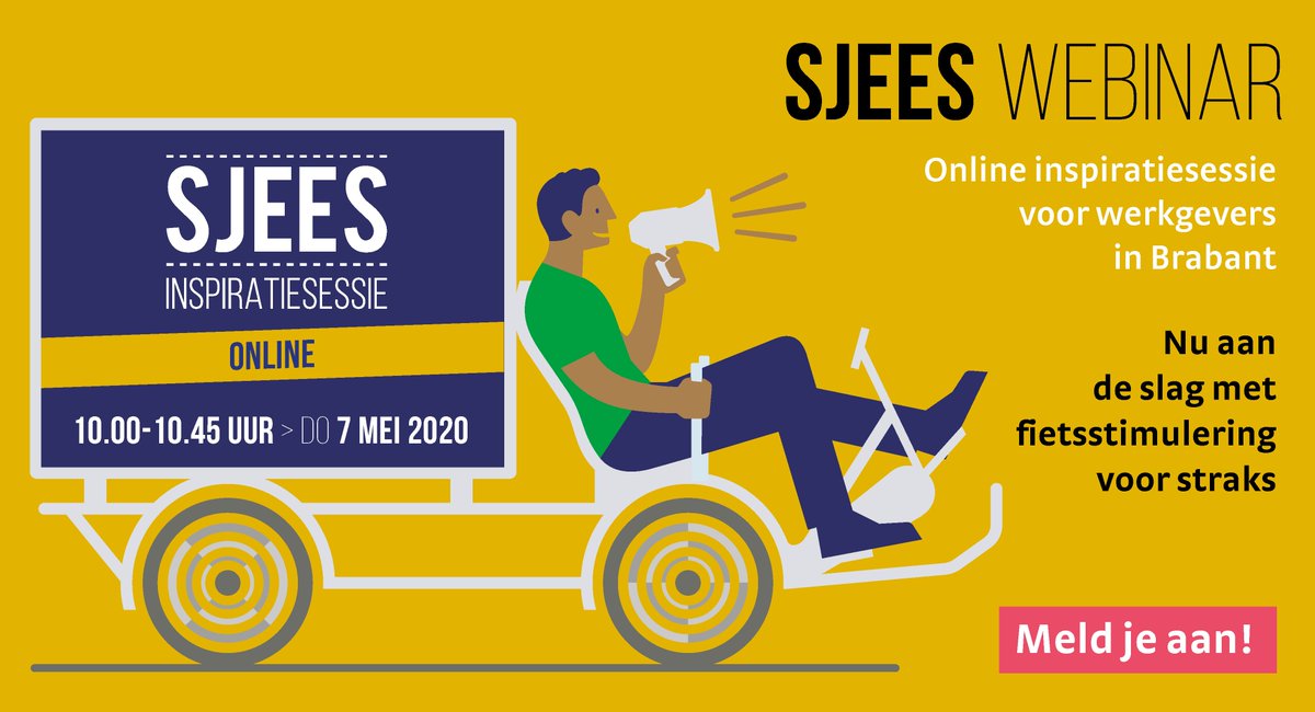 Wat kun je als werkgever doen om te zorgen dat jouw medewerkers straks (vaker) op de fiets stappen? Heb jij nu de ruimte om daarover na te denken? Meld je nog snel aan voor de online #inspiratiesessie morgen: brabantmobiliteitsnetwerk.nl/events/webinar…

#fietsstimulering #brabantfietst <a href="/bmnetwerk/">Brabant Mobiliteitsnetwerk</a>