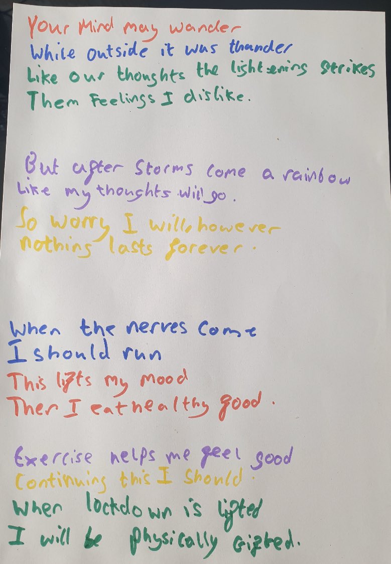 FazakEnglish's tweet photo. We’ve received a fantastic poem showing the complex mixed emotions that lockdown brings. Brilliant. #wellbeingwriting @FazakerleyHigh https://t.co/c6KJkfxiff