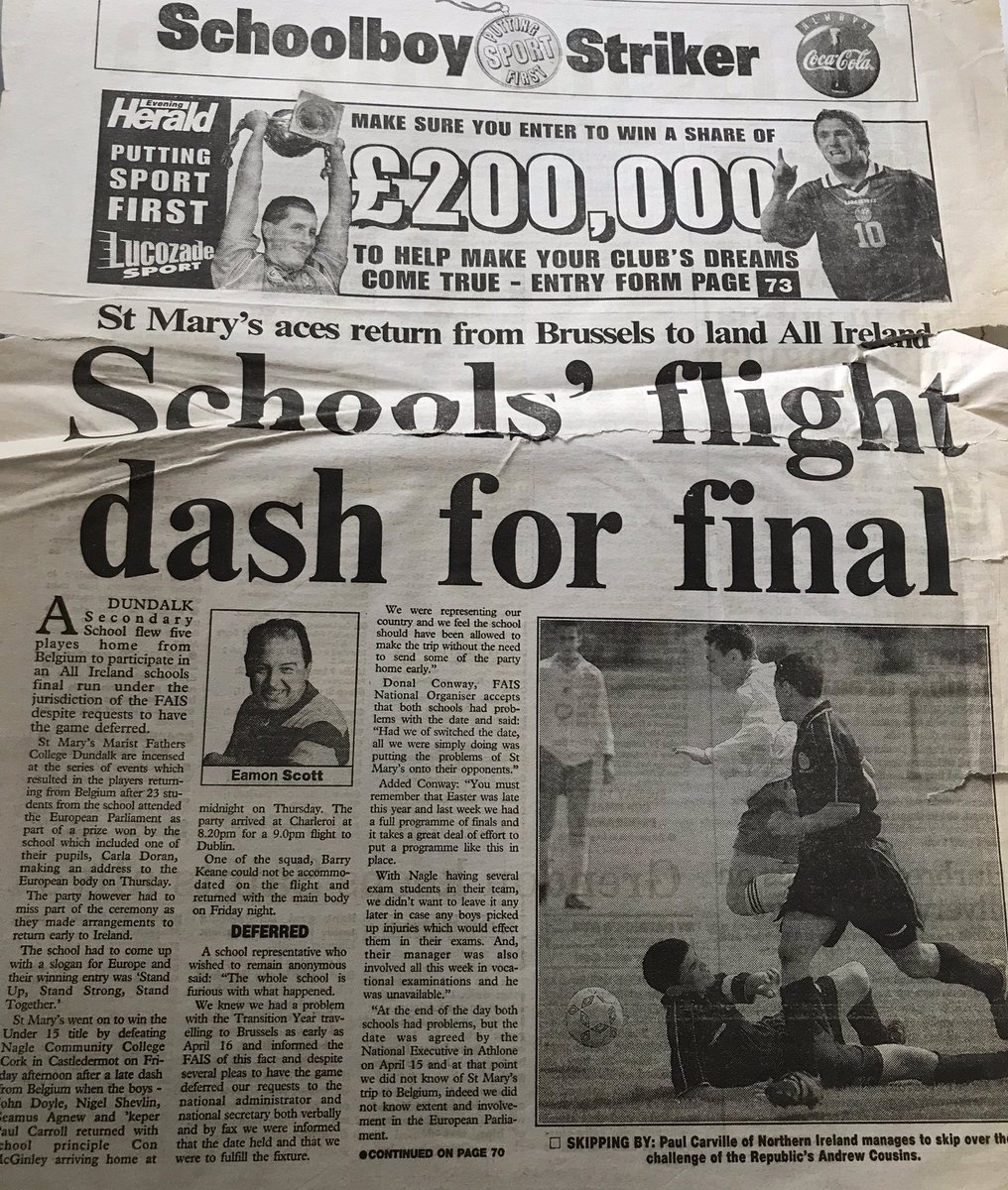 On this day.... 20 years ago today, this fine Marist U15 team, coached by Mr Ó Náraigh and Mr Wynne were crowned All-Ireland U15 champions after defeating @StMarysNagleCC from Cork in a dramatic penalty shoot out. Relive the press reports from that famous day. #maristmemories