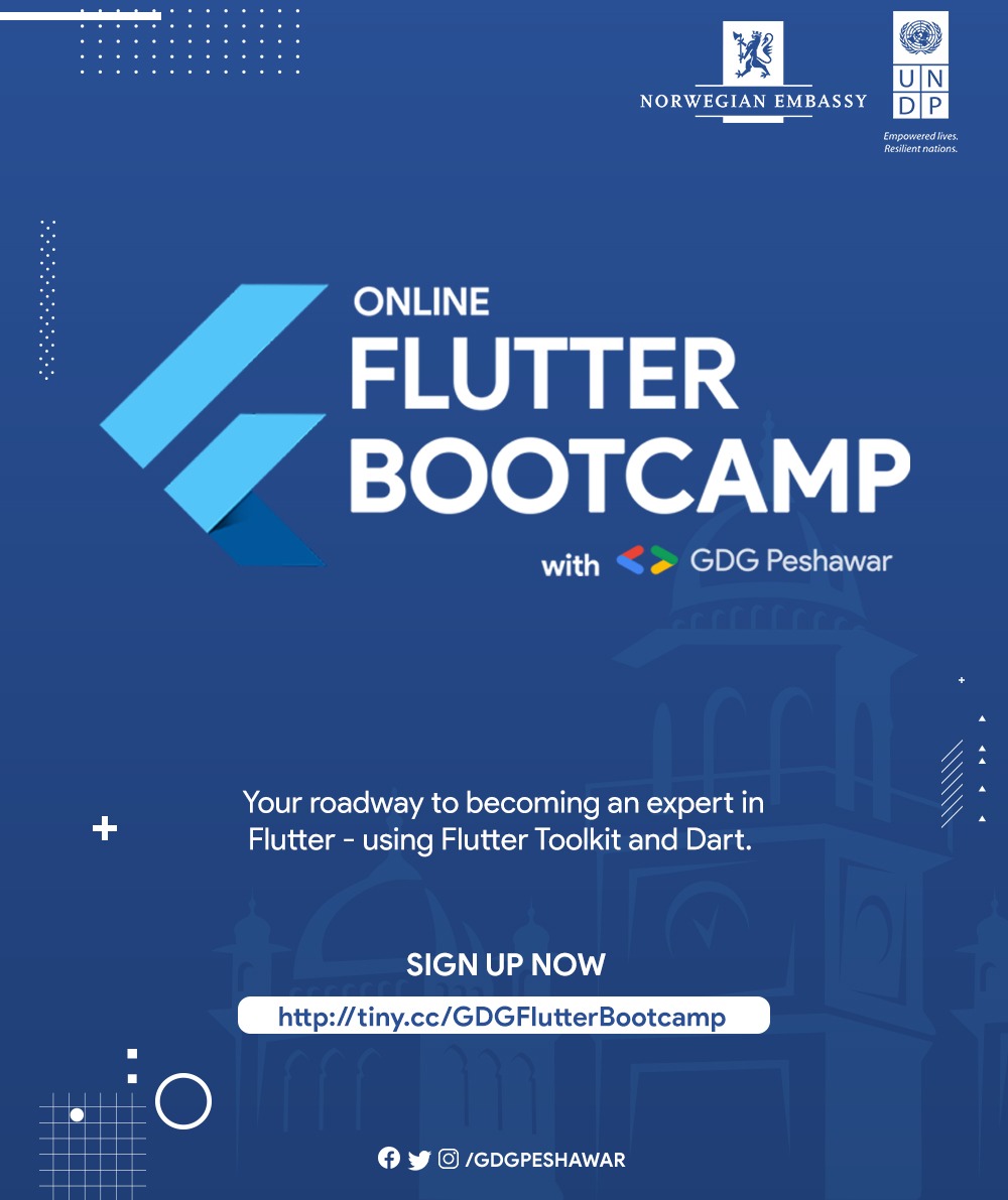 UNDP_Pakistan's tweet photo. 📢 Opportunity Alert! 

#UNDPinPakistan in collaboration with @GDGPeshawar is offering an online Flutter Bootcamp, for young people to become experts in Flutter, using #Flutter Toolkit &amp; #Dart. 

Deadline: 10th May
For more: https://t.co/RLnorSoOcc https://t.co/eClVHTJLTt