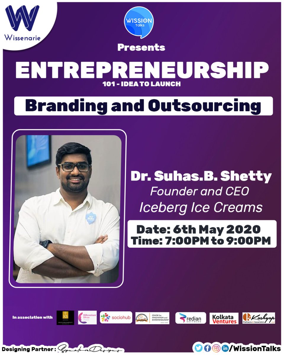 wissiontalks's tweet photo. Wissenarie is here with an exhilarating identity Dr Suhas B. Shetty, Founder & CEO Iceberg Ice Creams at 7:00 pm on May 6, 2020.
Topic: Branding & Outsourcing.
#wissiontalks #wissenarie #entrepreneurship #branding #outsourcing #sociohub #billenniumdivas #tech #redian #startup https://t.co/4T5TtyVeBp