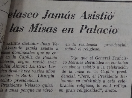 oenoah's tweet photo. @jmespinozap @fvbio260 Creo que la noción de 'cultural catholics' que utiliza Klaiber capta bien la relación ambigua de los generales con la religión.

Por lo menos el capellán del Palacio Presidencial no era muy contento con Velasco: https://t.co/Ux3AiDtgt3