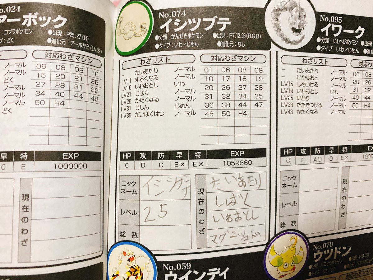 踊るべるん 実家の大掃除手伝ってたら初代ポケモンの攻略本出てきた いやぁ懐かしいなぁ 当時のイシツブテめちゃくちゃ強いやん