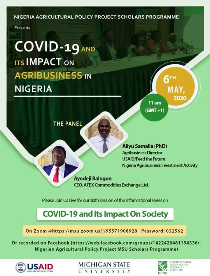 FtF_AgInvest's tweet photo. Our @USAIDNigeria @FeedtheFuture Activity is collaborating with @AFEXNigeria &amp; @IFPRI to discuss this important topic! Join us today @11am! #COVID19 #agriculture @CNFA https://t.co/yaQuuSFNAw