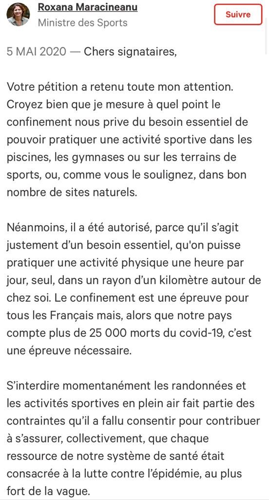 RoxaMaracineanu's tweet photo. À tous les amoureux de sport et de nature, voici ma réponse à la pétition sur l’accès aux espaces naturels. Croyez bien que je mesure comme le confinement vous prive de ce bonheur. Rdv le 11 mai 👉🏼https://t.co/YOOvWR3Wx1 https://t.co/o9cRhf1W9p
