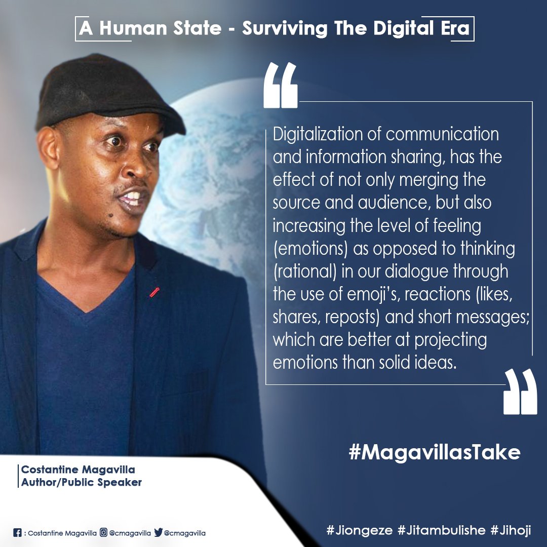 This may let's focus on "Digitalization and Communication and information sharing has had the effect of not only merging the source and audience, but also increase the level of...."

To study more visit: magavilla.co.tz/takes/view/a-h…

#MagavillasTake
#Jiongeze #Jitambulishe #Jihoji