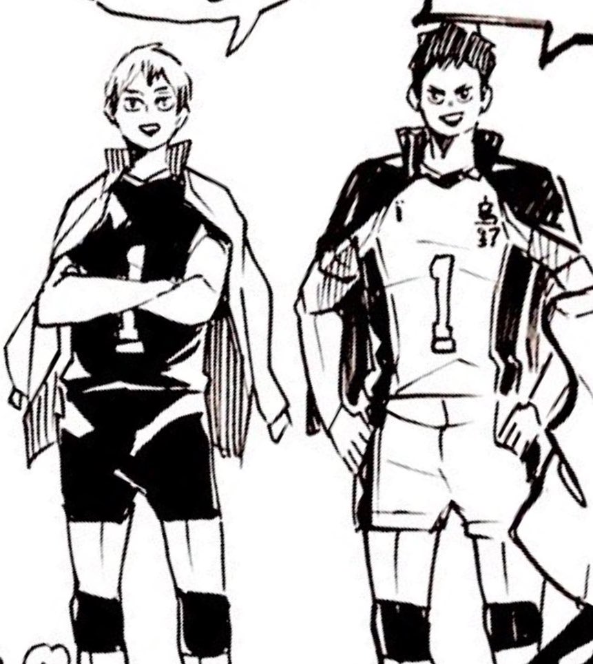 daichi and kita with their uniforms and hair inverted and with big smiles on their faces, we love to see it
