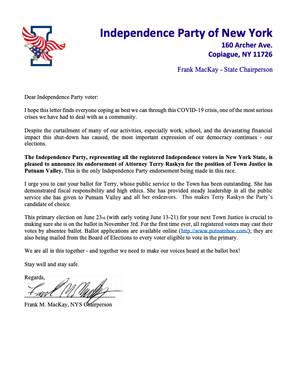 Terry Raskyn for Putnam Valley Town Board tweet media