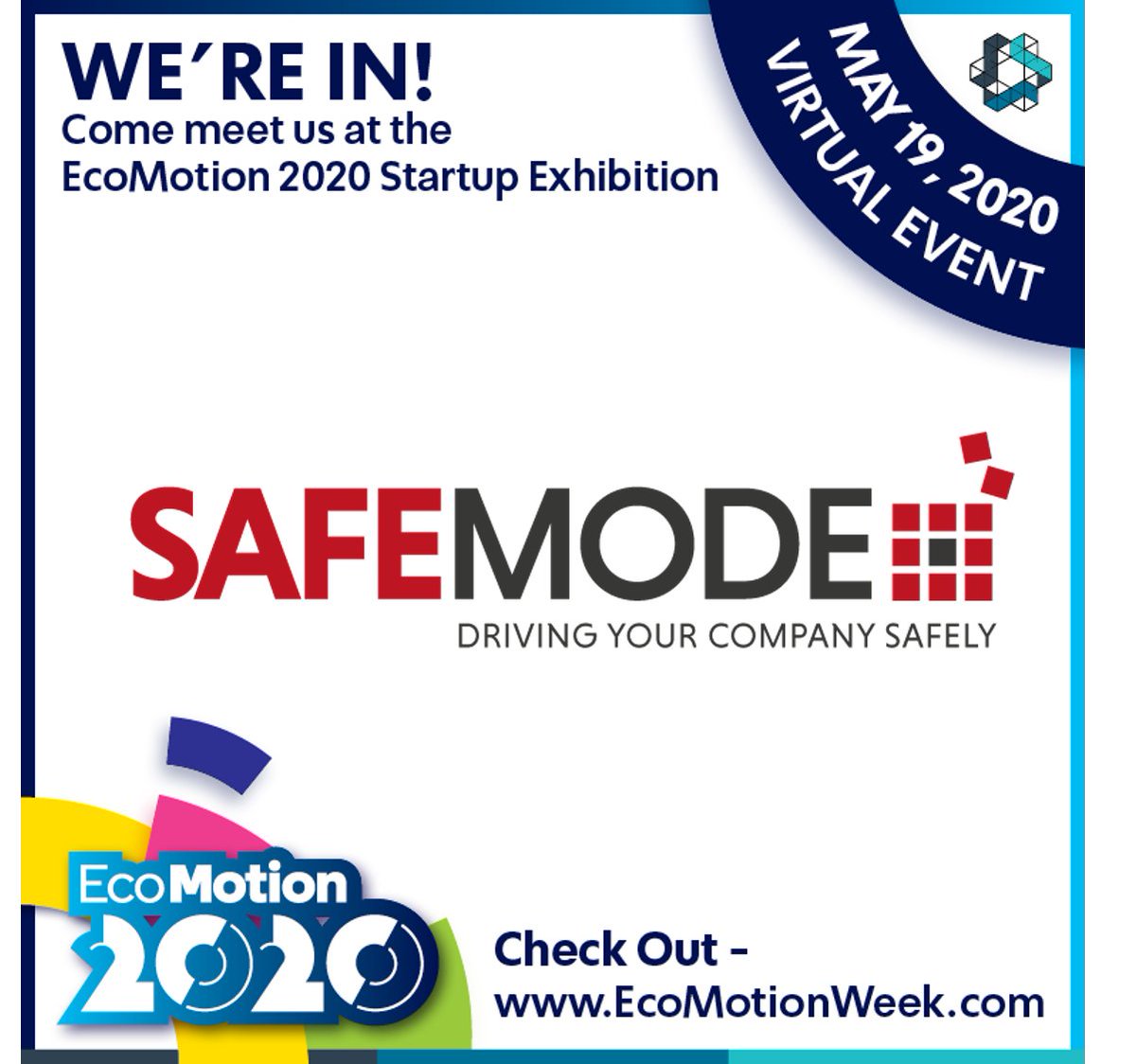 Safe__Mode's tweet image. We&apos;re happy to announce that we&apos;ll be exhibiting at the 
#EcoMotion 2020 Virtual Startup Exhibition on May 19th. 
We look forward to E-meet you!

To book a meeting, please contact info@safemode.co

#Ecomotion2020
#conference #exhibition #Automotive
#Mobility #roadsafety