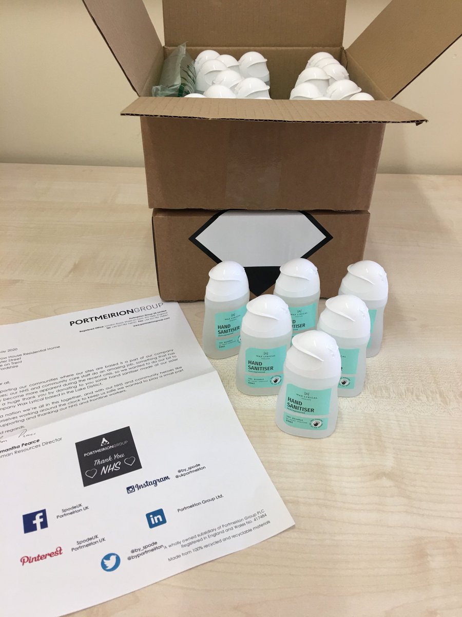 A massive thank you to ⁦<a href="/by_spode/">Spode UK</a>⁩ and ⁦<a href="/byportmeirion/">Portmeirion UK</a>⁩ for the donation of hand santisers for our frontline keyworkers at Marrow House.  It is much appreciated 😊 #TeamMarrow #Keyworkers #ThankYou