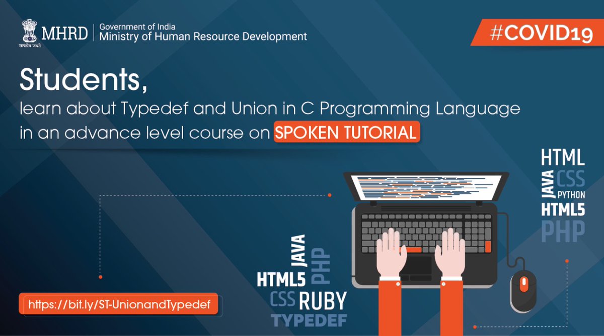 EduMinOfIndia's tweet image. Interested in learning C Programming Language? Take a course on Typedef &amp;amp; Union in C developed by IIT Bombay at Spoken Tutorial while you stay at home. Go browse now bit.ly/ST-UnionandTyp….