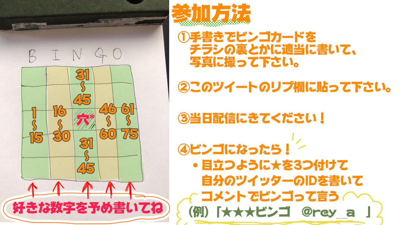 れぃ 追加注意事項 数字の配置がバラバラな時は失格になっちゃいます 画像のルールを確認してくださいー 気付いた分はリプで教えるけど 多くなってくると確認無理なので 自己責任でお願いします ごめんね アプリとか使うとランダム