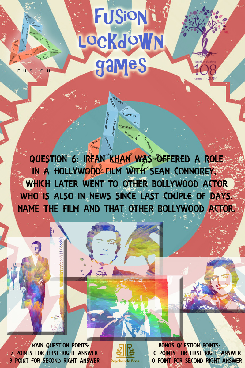 Fusion_kutch's tweet photo. Irrfan Khan was Offered a role in hollywood film with Sean Connorey....!!!! Do you know the answer??
#FusionLockdownGames #FusionGroup #RIPQuiz #RIPIrrfanKhan #DoGhajDoori https://t.co/zDe4OEHFs5