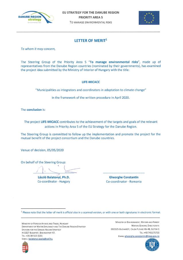 LBalatonyi's tweet photo. On behalf of #EUSDRPA5 I would like to welcome the #LIFEMICACC project on our board! (Itโs received just yesterday the LoMerit from the #EnvironmentalRisks
#PriorityArea) https://t.co/RkreaSJJAF