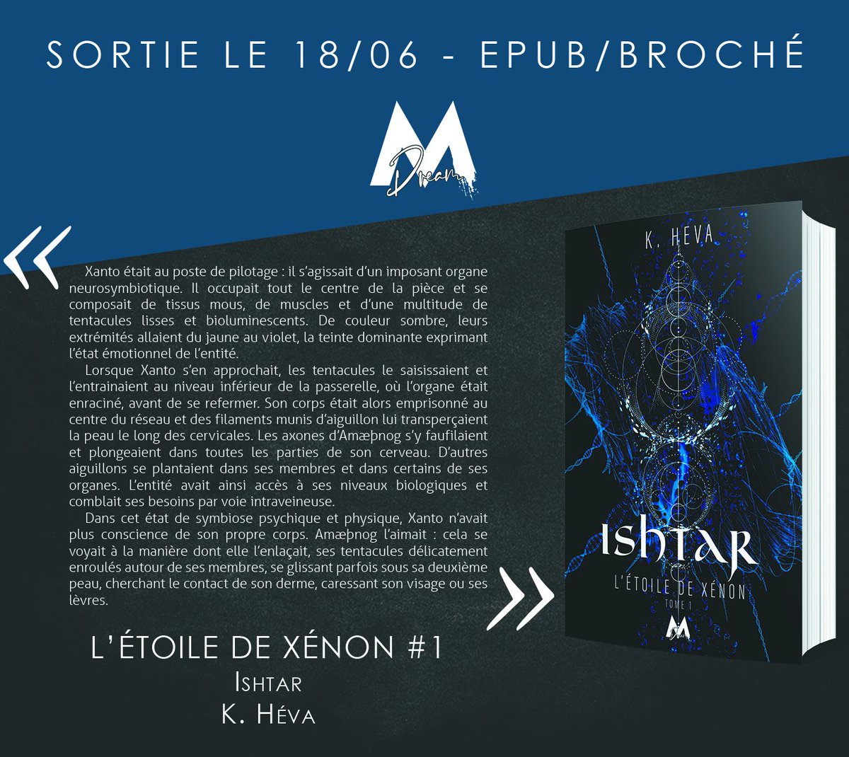 EditionsMix's tweet photo. #CollectionDream
#KHeva
#EDX
#Extrait

👽 Titre : Ishtar - L'étoile de Xénon Tome 1
👽 Auteur : K. Heva
👽 Collection : Dream
👽 Genre : Sciences-fiction/romance
👽 Sortie : 18/06/2020 https://t.co/tYTM6vMVc0