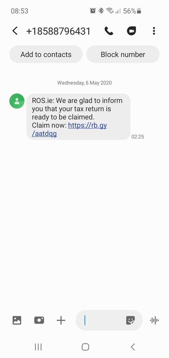thereillster's tweet photo. @gardainfo Got this message in sms to my phone, looks like the scammers are trying to take advantage of the current crisis. Clicked on the link and website made to look like genuine ros website. 😠 https://t.co/aJgk5IAcjm