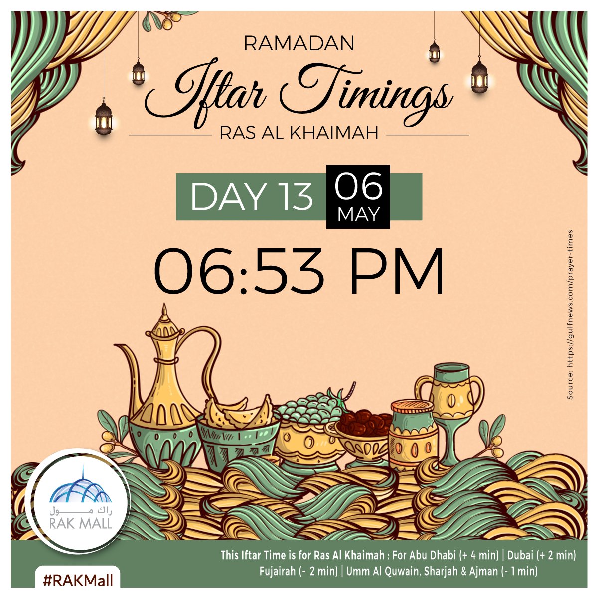 rak_mall's tweet photo. #IftarTiming #MyRAK
Hijri 1441
Ramadan 13: Today's Iftar Time
#RAKMall #RamadanKareem https://t.co/MDAxJSOWm1