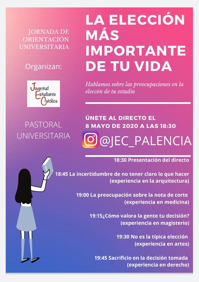 🔆La elección mas importante de tu vida 🔆

📚Sobre la elección de tu estudio, con experiencias de jóvenes que han pasado por ello.

📌 8 de mayo a las 18:30h.

➡️Organiza Pastoral Universitaria y JEC de @IglesiaPalencia
#JuventudProtagonista
