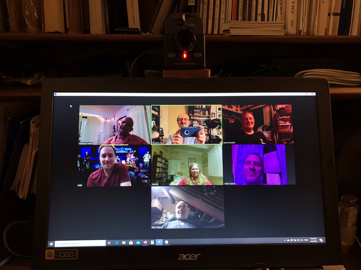 goodfoothawaii's tweet photo. Good Foot is hanging on Zoom tonight, anxious to play together again, thinking out loud about how we can keep the #funk coming while we’re all at a distance. https://t.co/xPGGYK5zEq