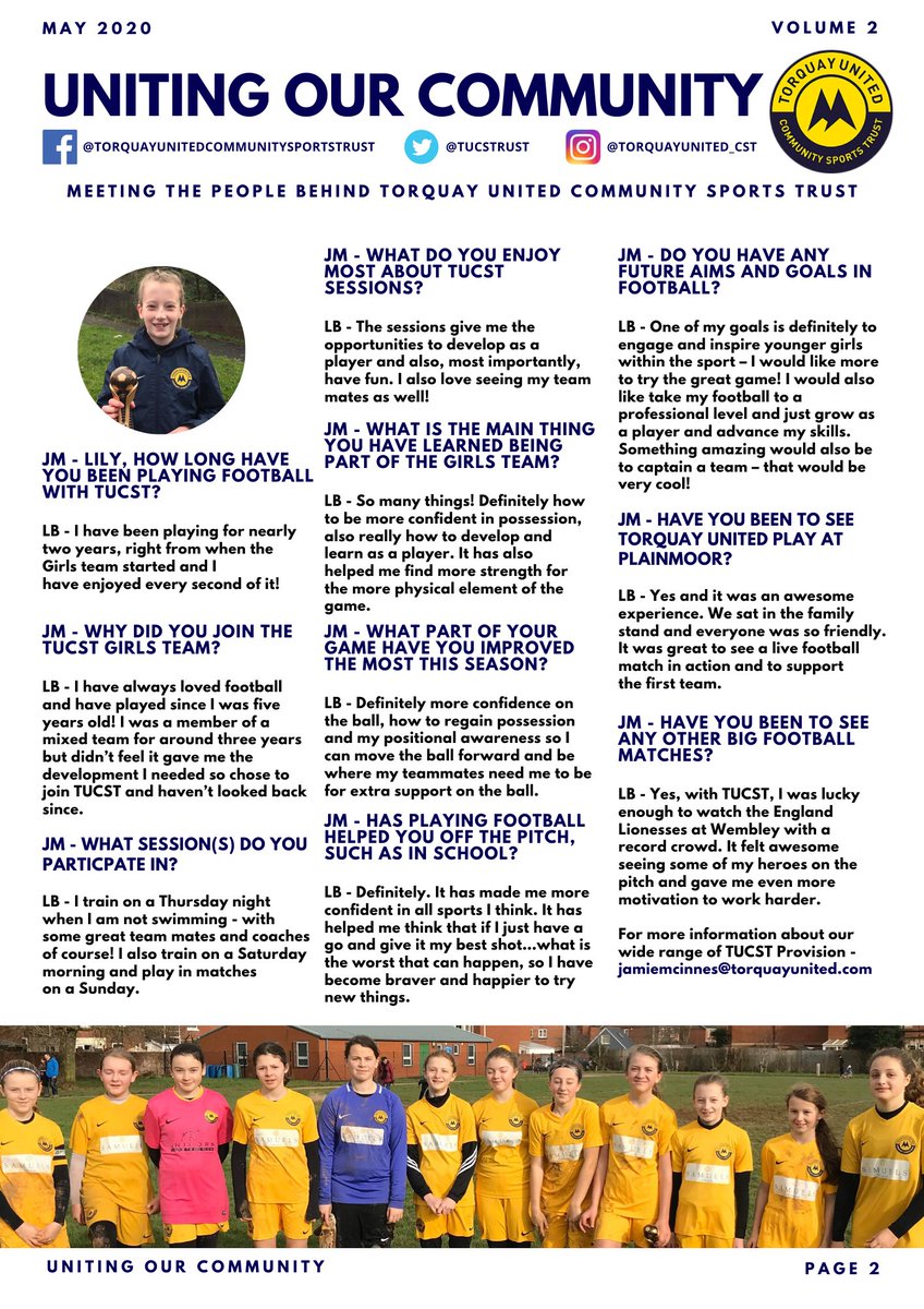 TUCSTrust's tweet photo. EDITION 2 our of bi-weekly newsletter, Uniting Our Community, is now live. Edition 2 includes interviews with two of our regular and dedicated participants - Liam and Lily.

👉 https://t.co/SZsffW1EYQ

#TUCST #UnitingOurCommunity #YouthGulls #GirlsFootball https://t.co/YFHkn6E5aN