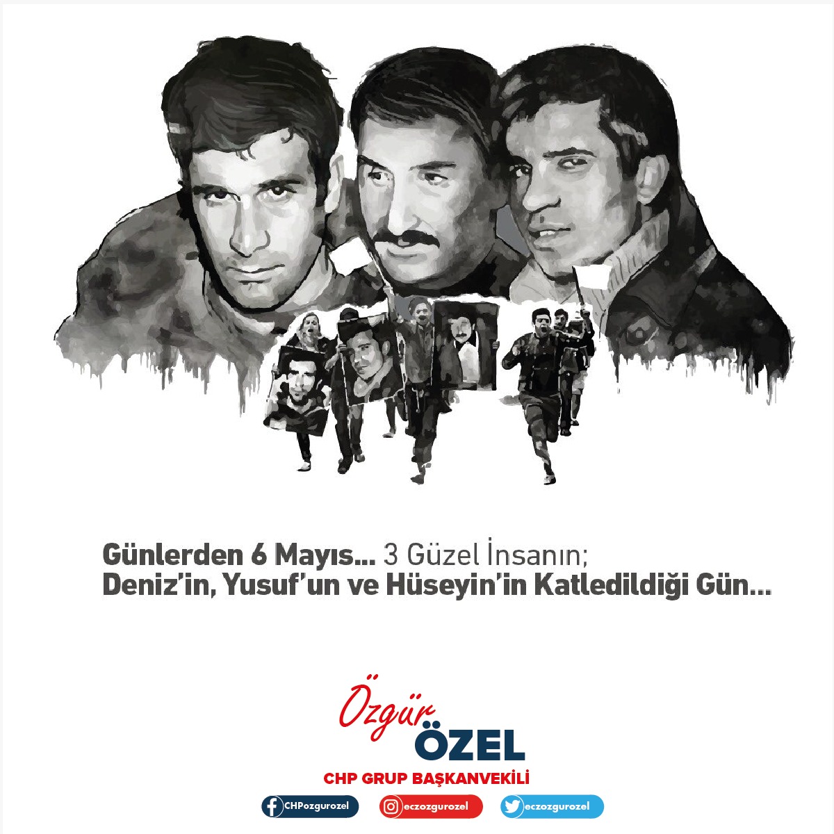 Onlar başını dik tutarak haksızlığa boyun eğmeyenlerin sembolü, onlar 100 metreyi en güzel koşanlar, onlar devrim şehitleri...

#6Mayıs1972 Yaşasın tam bağımsız Türkiye diyenlerin ölümsüzleştiği tarih...

#DenizGezmiş
#YusufAslan
#Hüseyinİnan
#ÜçFidanÜçYürek

Saygı ve minnetle...