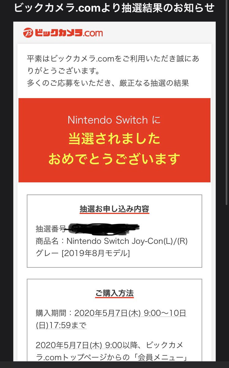 スイッチ ビックカメラ 抽選 ニンテンドー