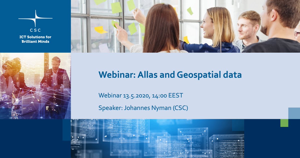 CoursesAtCSC's tweet image. In the CSC webinar 13.5. 14:00 EEST the use of geospatial tools and ways of using Allas object storage is introduced.
ssl.eventilla.com/event/xOR7B #CSCfiWebinars @CSCfi.