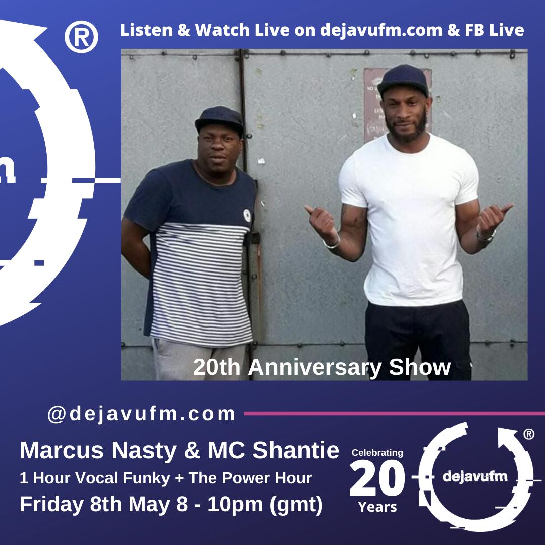 Marcus Nasty (@marcusnasty) on Twitter photo Dont forget this friday myself & <a href="/MCShantie/">SHANT MAN LYRIC</a> will be returning to the big bad <a href="/dejavufm/">dejavufm</a> for this one off special to mark 20 years of working together in music 
We have brought back the hour of power just for this occasion 
Can listen & "watch" through dejavufm.com Dont forget this friday myself & <a href="/MCShantie/">SHANT MAN LYRIC</a> will be returning to the big bad <a href="/dejavufm/">dejavufm</a> for this one off special to mark 20 years of working together in music 
We have brought back the hour of power just for this occasion 
Can listen & "watch" through dejavufm.com