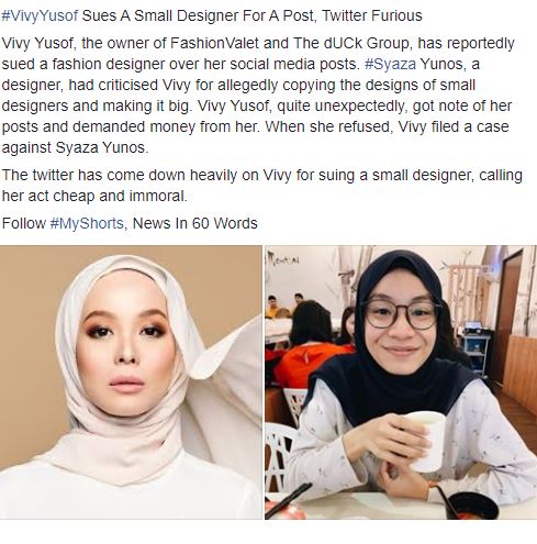 Myshorts On Twitter News Vivyyusof Sues Small Designer For A Post Twitter Furious Vivy Yusof The Owner Of Fashionvalet Has Sued A Fashion Designer Syazayunos Over Her Social Media Posts People Are