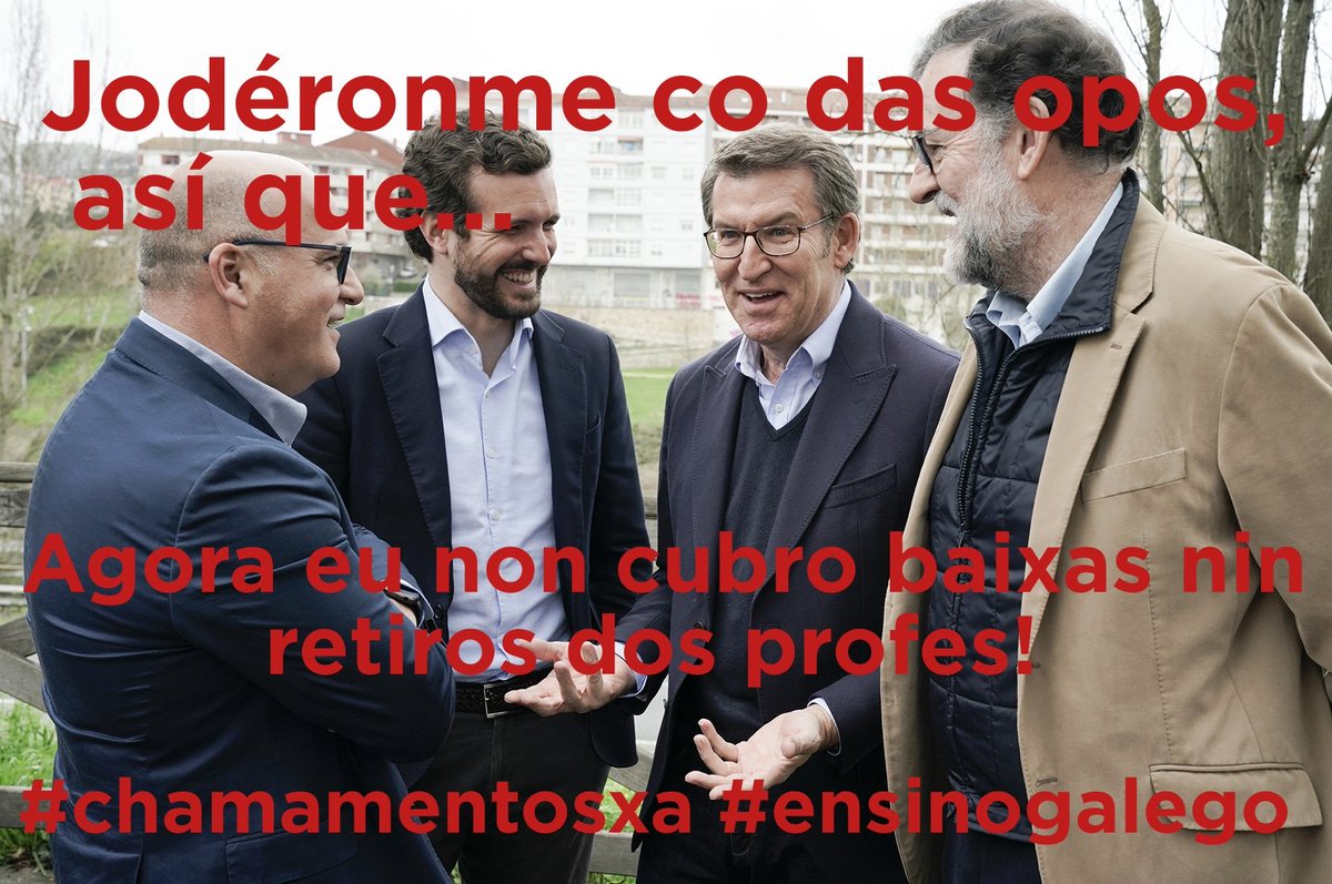 OpositorINDIGN3's tweet photo. Xa hai que ser desgraciados para non cubrir baixas do profesorado!
Esa é a merda de xestión do #PP e de @FeijooGalicia que deixan tirados aos profes e o mais importante, aos nenos e nenas galegas!
Vergoñento!
#chamamentosxa #ensinogalego #ensinodecalidade @CelaaIsabel https://t.co/5Kh5n0dqkN