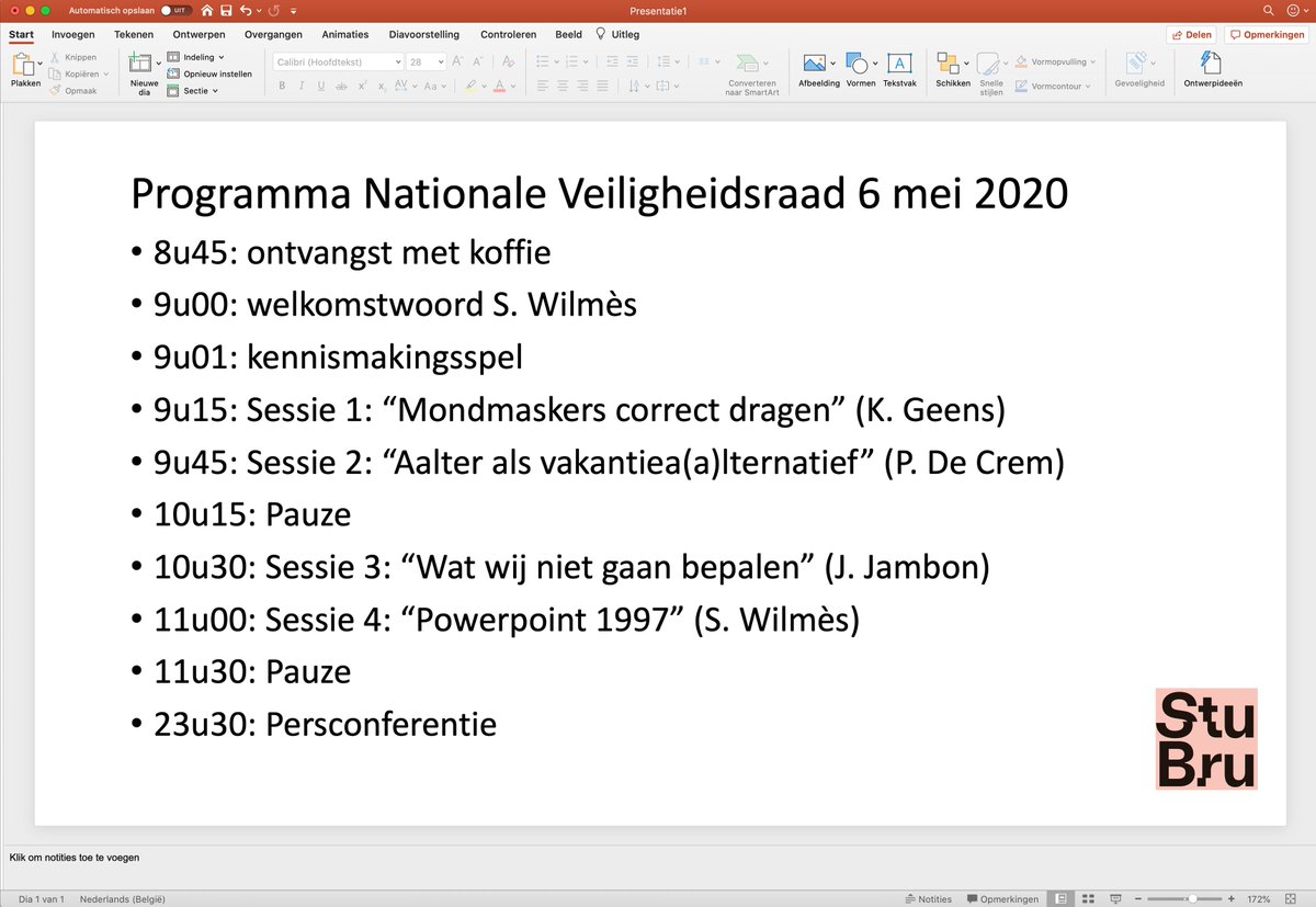 stubru's tweet image. Gelekt: het programma van de Nationale Veiligheidsraad.