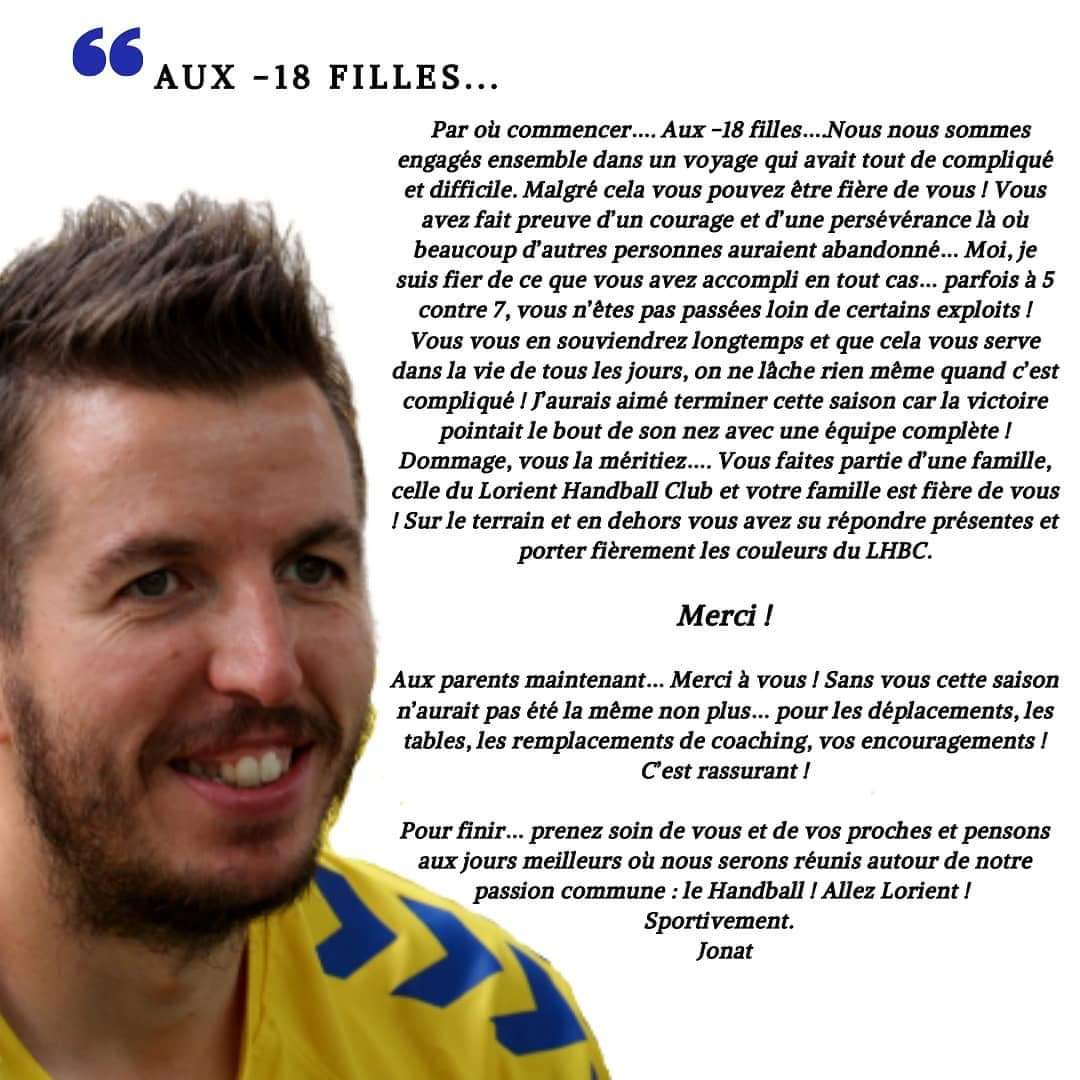 LHBC_Lorient's tweet photo. 🚨📢 Vous avez un message... Jonathan Le Gleut a un message pour les -18 Filles... 🤾‍♀️ https://t.co/LYTCehPbPI