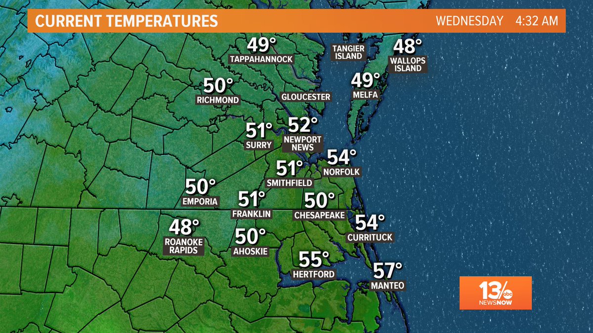 PaytonDomschke's tweet photo. Another cool morning with some light showers around...

If you're up early &amp; headed to work as an essential employee, grab the umbrella or rain jacket! 

#13NewsNow #13Weather #VAwx #13Daybreakers https://t.co/L76eDQ7BCn