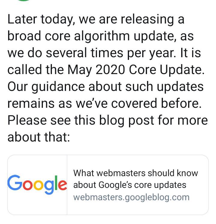 webntools's tweet image. Google May 2020 core update it is ! 🤩
.
.
Follow @webntools 
.
.
.
#google #googlenewupdate #googleupdate #may2020 #lockdown #googlecore #googlecoreupdate #googleblog #webmasters #webntools #webntoolsreview #googlecoreupdate2020  #googleindia #new #Google