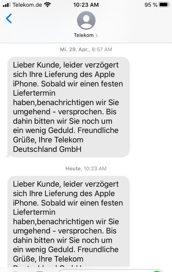 Markus Nowak Hey Telekom Hilft Meine Frau Hat Vor Zwei Wochen Ihren Vertrag Verlangert Und Das Iphone Se Gewahlt Angabe Lieferzeit 1 Woche Heute Kommt Zum Zweiten Mal Eine Vertrostung Ihr