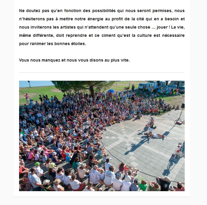 LeCrabb1's tweet photo. Le Festival RUE DES ETOILES annulé.
Vous nous manquez et nous vous disons au plus vite. https://t.co/W1ScNNgfqo