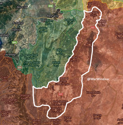 Krummapper's tweet image. 2800 km² in a year.
Today is the anniversary of the operation #Idlibdawn. According to #SOHR, #SAA has 2840 KIA's, Rebels have 3155 KIA's since the operation started.