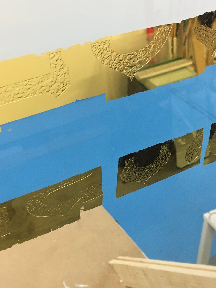 SignsbyUmberto's tweet photo. Delighted with how this collaboration with @jamie_l_holman is progressing. 24c gold water gild over acid etched glass. More to come.
#reverseglassgilding #reverseglasspainting #gilding #lancaster #blackburn #west #uk #collaboration #lockdownletters #signwriter #etch #acidetch https://t.co/aqA2lwY743