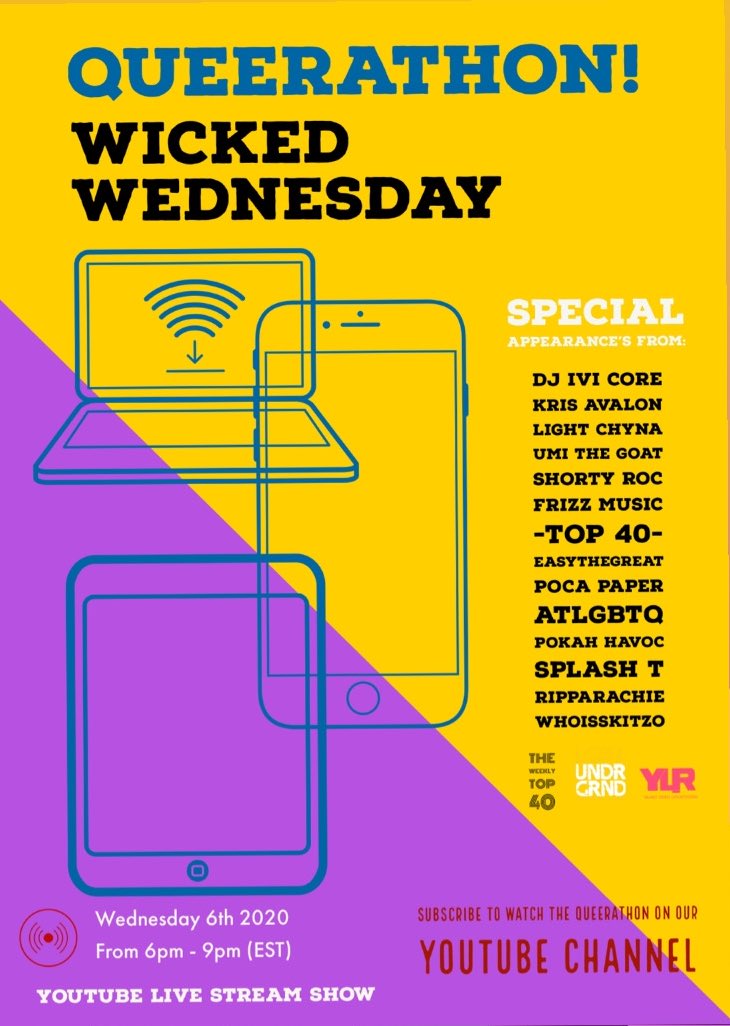 EvOn_Scarlett's tweet photo. It’s Wicked Wednesday tomorrow May 6th 2020 - #QUEERATHON . Starts 6pm-9pm (est) . Kicking off the vibes with DJ @ivicore , Hosted By @krisavalonblog plus A jammed pack Live Stream show #yolgbtgives #yolgbtcares #lgbtcharities #yolgbtraps #lgbtunderground #theweeklytop40 https://t.co/rwzI1urmBy