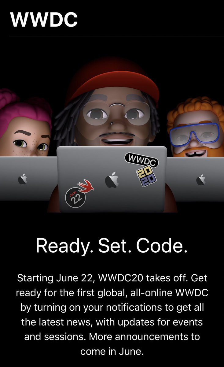 prof49's tweet image. On June 22, WWDC20 takes off. Get ready for the first global, all-online WWDC by downloading the Apple Developer app to stay notified on all the latest news, with updates for events and sessions.