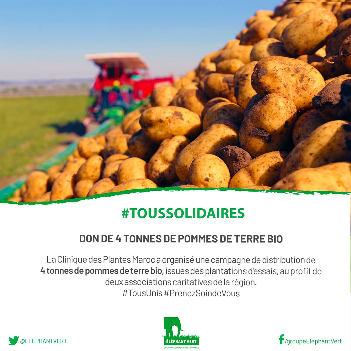 #Solidarité 🇲🇦Superbe initiative de nos collaborateurs de La Clinique des Plantes #Maroc qui ont organisé une campagne de distribution de 4 tonnes de pommes de terre #bio, issues des plantations d'essais, au profit de 2 associations caritatives de la région 🤗👏 #TousSolidaires