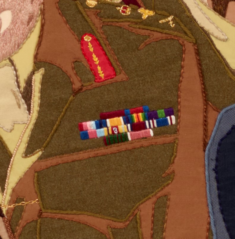 TheDDayStory's tweet photo. These colourful medal ribbons belong to a famous figure in the Overlord Embroidery. If you have visited the museum you might be able to guess who it is… #hantsdaysout #hantsdaysin #museumathome #overlordembroidery #indigo #rainbowsofhope https://t.co/n7XsC8sTjD