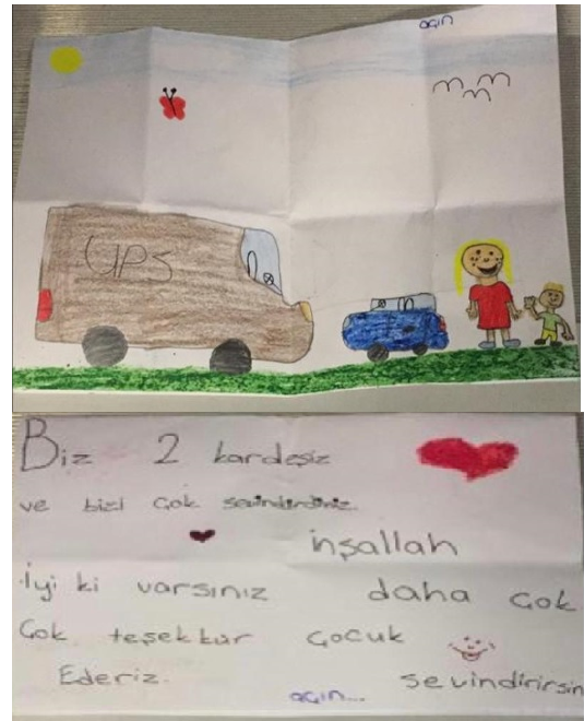 One of our UPS drivers in Turkey received a heartfelt note from two young sisters – it reads” “We are two sisters and you made us very happy. We are glad you are here and thank you very much. We hope you will make more kids happy.” #ThanksforDelivering #UPSersareThere