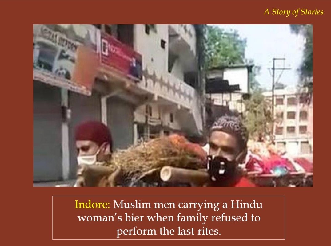 In  #Indore : Muslim men carry a Hindu woman’s bier when relatives refused to help the family via  @the_hinduMore here :  https://bit.ly/2zdKHza 