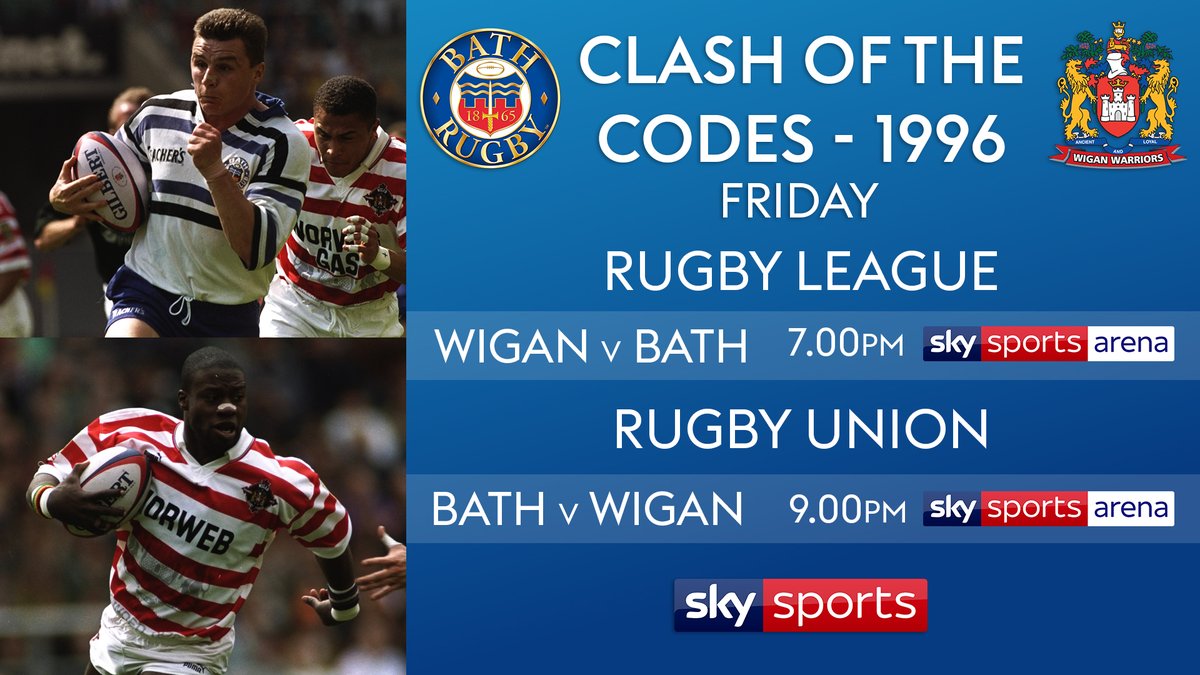 SkySportsRugby's tweet photo. Don't forget that you can re-live both games from the series this Friday on @SkySports Arena 🏉📺

@bathrugby @WiganWarriorsRL @SkySportsRL #ClashoftheCodes

👇 Broadcast details 👇 https://t.co/LKSjcnP4uW