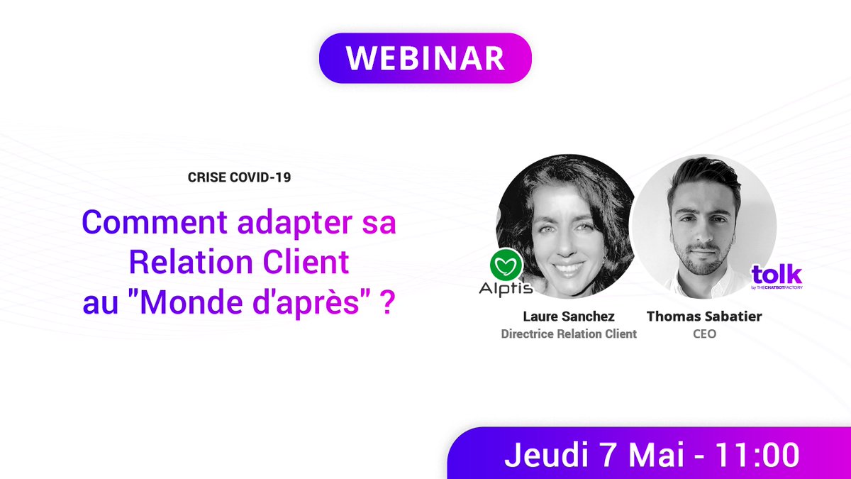 LeSabat's tweet photo. [WEBINAR] - Relation client post-crise
👉 Comment adapter sa stratégie de relation client aux récents changements imposés par la crise COVID-19?

S'inscrire > https://t.co/JVfqCQJtyh https://t.co/a1y0aqc1xn