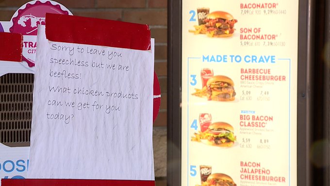 Wendy's in Norton got creative with their no beef sign...